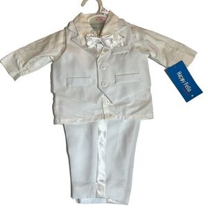 NWT Happy Fella 4 pc Baby Infant Vintage Tuxedo Suit Bow Tie Formal Wedding